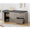LVB Panca portaoggetti a 2 ripiani con cuscino imbottito, scarpiera da ingresso con 2 cassetti, 2 ante e ripiano regolabile, stile industriale per atrio, camera da letto, soggiorno, grigio, 101 cm