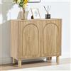 GuannCraft Credenza moderna in legno con lati curvi, armadio portaoggetti a doppia anta con finitura naturale per soggiorno, sala da pranzo e ingresso (colore legno naturale)