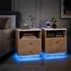AZJSAHAH Comodino con funzione di ricarica e LED, set di 2 comodini con cassetti, tavolino da divano stretto con vano portaoggetti, tavolino sottile con luce per camera da letto, soggiorno, divano, ufficio