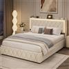 WOBOPCG Letto matrimoniale imbottito 160 x 200, letto matrimoniale con rete a doghe, letto matrimoniale 160 x 200 cm, con spazio di archiviazione, letto funzionale con USB e tipo C (beige, 160 x 200)