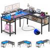 Homieasy Scrivania Angolare Gaming 141x118cm Reversibile LED e Prese