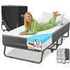 KESSER® Letto pieghevole da 200 x 90 cm, con materasso in memory foam e ruote, letto da viaggio pieghevole con telaio in metallo per adulti, portata fino a 250 kg, letto in metallo con materasso in