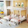 Trdlpyn Letto a Castello Triplo con Cassetti e Scaletta, Trasformabile in un Letto Matrimoniale 140 x 200 e Due letti Singoli 90 x 200, letti in ferro, Struttura in Metallo per Bambini e Adolescenti, Bianco