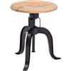 FineBuy Sgabello Girevole 39x39x62,5 cm Acacia Massello, Regolabile | sgabello alto industriale girevole a 360° con struttura in metallo nero, sgabello decorativo rotondo, fatto a mano