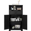 LIFEZEAL Mobiletto Bagno Salvaspazio in Legno, Armadio a 2 Ante con 2 Cassetti e Rapino Aperto, Arredo Grande 60x30x109 cm, Mobile Dispensa Cucina, Vetrinetta Soggiorno Moderno e Alta (nero)