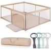 SUN BABY Box Bambini 150x200 cm con Maniglie Verdi - Beige | Per bambini 0-2 anni, struttura in metallo, pareti in rete, ingresso con cerniera, piedini antiscivolo e borsa