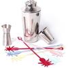 BIRAMBEAU, Set da cocktail in acciaio inox, shaker 750 ml con jigger double e 6 agitatori colori, decorativi a forma di ananas in plastica.