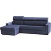 Dmora Talamo Italia - Divano fisso con penisola Viviana, Sofà ad angolo con chaise longue sinistra in tessuto, Braccioli standard, 100% Made in Italy, Cm 280x95h85, Blu