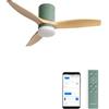 CREATE / WINDCALM S/Ventilatore da soffitto ABS con luce verde sage effetto pale legno chiaro con Wifi e telecomando / 40W, Silenzioso, Ø112 cm, 3 temperature di luce, temporizzatore, estate-inverno