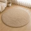 VKZ Tappeto Rotondo Ø 100 cm per Salotto Moderno, Morbido Tappeto a Pelo Lungo in Poliestere, Antiscivolo e Lavabile in Lavatrice, per Soggiorno Camera da Letto e Cameretta,BEIGE