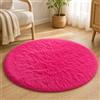 VKZ Tappeto Rotondo Ø 80 cm per Salotto Moderno, Morbido Tappeto a Pelo Lungo in Poliestere, Antiscivolo e Lavabile in Lavatrice, per Soggiorno Camera da Letto e Cameretta,FUCSIA