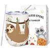 NymphFable 12 Oz Sloth Tazza Termica con Coperchio e Cannuccia Tumbler in Acciaio Inox, Tazza da Caffè in Vetro Senza Stelo per Vino