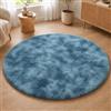 VKZ Tappeto Rotondo Ø 120 cm per Salotto Moderno, Grande Tappeto Morbido a Pelo Lungo in Poliestere, Antiscivolo e Lavabile in Lavatrice, per Soggiorno Camera da Letto,BLU