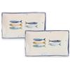 WESTCRAFT Piatto in design mediterraneo con motivo sardina, piatto piano marittimo (26 cm), piatto fondo (21 cm) o piatto da dessert (20 cm), robusto, gres, finitura liscia (set da 2 rettangolari (25 x 15 cm)