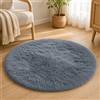 VKZ Tappeto Rotondo Ø 80 cm per Salotto Moderno, Morbido Tappeto a Pelo Lungo in Poliestere, Antiscivolo e Lavabile in Lavatrice, per Soggiorno Camera da Letto e Cameretta,GRIGIO SCURO