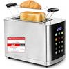 EMERIO Tostapane in acciaio inox con grande display a colori, touch, 2 fessure per tostapane, centraggio automatico, cassetto raccoglibriciole, scongelamento, riscaldamento, 6 livelli di doratura, 800