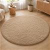VKZ Tappeto Rotondo Ø 120 cm per Salotto Moderno, Grande Tappeto Morbido a Pelo Lungo in Poliestere, Antiscivolo e Lavabile in Lavatrice, per Soggiorno Camera da Letto,BEIGE