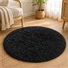 VKZ Tappeto Rotondo Ø 80 cm per Salotto Moderno, Morbido Tappeto a Pelo Lungo in Poliestere, Antiscivolo e Lavabile in Lavatrice, per Soggiorno Camera da Letto e Cameretta,NERO