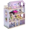 HOMCOM Casa delle Bambole per Bambini 3+ Anni a 4 Piani 60x30x80 cm Rosa