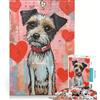 JIANGENNF Puzzle da 1000 pezzi per adulti con cane terrier e cuori di San Valentino gioco rompicapo attività per tutta la famiglia compleanno e Natale 38x26cm