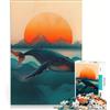 JIANGENNF Puzzle da 1000 pezzi per adolescenti con balena al tramonto gioco pratico sfida difficile collezione d'artista belle arti 38x52cm