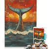 JIANGENNF Puzzle per adulti da 1000 pezzi con coda di balena al tramonto gioco interattivo decorazione per la casa compleanno e Natale 38x26cm