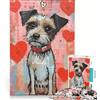 JIANGENNF Puzzle per adulti da 1000 pezzi con cane terrier e cuori di San Valentino gioco rompicapo antistress lista dei desideri con Babbo Natale 50x75cm