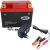 JMT - JM Technics Batteria agli ioni di litio JMT HJB612L-FP, 6 V, 2.4 Ah, polo positivo a destra, standard DIN 00612 + caricabatterie | Adatta per motocicli e motorini