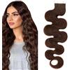 SEGO Extension Capelli Veri Biadesivo 20 Ciocche Adesive Nere Tape Biadesive Remy Human Hair Naturali Mossi Ricci 50 cm #4 Castano Medio