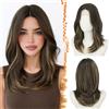 BARSDAR 40cm Lisci Layered Marrone Biondo Highlight Parrucche Curtain Bangs | Butterfly Layered Haircut, Aspetto Natural Hairline, Small Lace Front, Leggero Traspirante Confortevole Fit, Versatile Wear