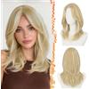 BARSDAR 40cm Lisci Layered Biondo Highlights Parrucca con Curtain Frangia | Butterfly Layered Haircut, Aspetto Natural Hairline, Small Lace Front, Leggero Traspirante Confortevole Fit, Versatile Wear