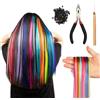 GFUEIGJ Set di extension per capelli colorate, 100 pezzi, piume colorate, set di extension con pinza per parrucche e 100 perline, extension invisibili per bambini, extension a clip