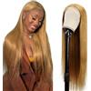 Creuost Perücke #27 biondo miele 4x1 Swiss Spitze dritto pizzo frontale capelli umani Wig da donna Perücken Unprocessed brasiliano vergine capelli pre pizzicati con capelli naturali 18 pollici