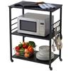 Relaxdays Carrello da Cucina, 3 Ripiani, 6 Ganci a S, MDF e Acciaio, Nero | HxLxP: 89 x 60 x 40 cm