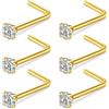FECTAS 18G Piercing Naso Anello Acciaio Inossidabile Donna Uomo Nose Stud Ring L Forma Piercing Naso 2,5mm Diamond CZ Nostril Piercing Oro