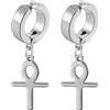 Flongo Ankh - Orecchini a croce egiziani, senza fori, in acciaio inossidabile, orecchini a cerchio a clip, regalo per donna uomo, argento/oro/nero, Acciaio inossidabile