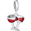 Bling Jewelry Celebration Toast Doppio Bicchiere Di Vino Rosso Pendenti Goccia Charm Perle Di Vetro Per Donne Smalto .925 Argento Per Bracciale Europeo