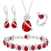 EVER FAITH Set di 4 gioielli con trifoglio a forma di pera, zirconia cubica, orecchini da tennis, set di anelli, gioielli formali, regalo per le donne