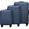 WITTCHEN Skyspeed Line Set di 3 valigie Valigia da viaggio Rolling Trolley Bagaglio a mano rigide in ABS con serratura a combinazione Manico telescopico 4 ruote blu navy Ryanair/ITA Airways