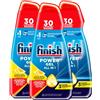 Finish Power Gel All in 1 Detersivo Lavastoviglie Liquido al Limone Multiazione Poteri Sgrassanti Scioglie Residui Incrostati per Pulizia Efficace e Brillantezza fino a 30 Lavaggi - 3 Flaconi da 600ml