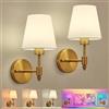 HARPER LIVING Applique a batteria (Set da 2) - Lampade in tessuto con lampadine ricaricabili e telecomando - 3 CCT e 9 RGB - Applique wireless dimmerabili (Ottone)