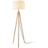 lux.pro Lampada da Terra in Stile Treppiede Alta 153 cm Piantana Tripode con Paralume Conico in Tessuto Bianco e Gambe in Legno, Metallo