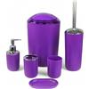 GMMH - Set di 6 accessori da bagno, con dispenser per sapone, porta saponetta e scopino per WC (modello 3, lilla)