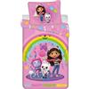Jerry Fabrics Gabby's Dollhouse Rainbow Party Set Copripiumino per Bambini, Microfibra Rosa con Arcobaleno, Copripiumino 140 x 200 cm con Federa 70 x 90 cm, Chiusura con Cerniera
