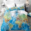 Morbuy Set di Biancheria da Letto di Mappa del Mondo Stampa, 3D Set Copripiumino Matrimoniale Singolo King in Microfibra con Federa e Copripiumini a Cerniera (Blu Classico,180x220cm)