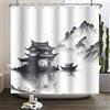 SDOTPMT 180x198cm Lago Mountain Doccia Tenda Smokey Mountain Boat Wild Nature Vasca bagno Campagna Paesaggio Foto Artwork Tenda da bagno per la decorazione del bagno con ganci