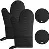 AUAUY Guanti da Forno e Presine da Cucina, Guanti da Forno Impermeabili | in Silicone, 446°F Antiscivolo Guanti Resistenti al Calore, Guanti da Cucina Lunghi, per Cucinare, Barbecue, Nero