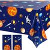 RICUHJIAJU 2 Pezzi Tovaglie Da Tavolo Blu Tema Spazio Per Bambini, Stampa Astronauti Razzi Pianeti Navi Spaziali, Decorazione Tavolo Compleanno Maschi Femmine 274x137 cm (B)