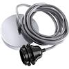 Hoopzi Hang Lampada a Sospensione 1 Lampadina, Cavo in Tessuto 2,5 m | Portalampada E27 in bachelite, rosone in acciaio, compatibile DCL, camera, soggiorno, cucina, colore grigio metallo