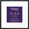 Hampton Frames, Photo Frame MADRID M138B33, 3x3in (8x8cm) Square, Matt Black, Narrow 5mm Profile, Bevel Mount, Velvet Back | Classic Display for Photos